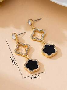 Pendientes elegantes y lujosos de estilo coreano minimalista de verano con diseño de patchwork geométrico y floral de moda - Negro - Ver 5