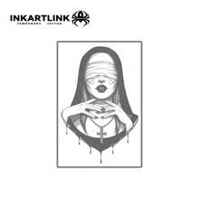 2张INKARTLINK十字架蒙眼临时纹身贴纸，防水人体彩绘纹身，持久1-2周，男女皆宜，派对必备 - 黑色 - 查看 3