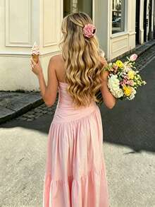 Robe d'été minimaliste élégante pour le quotidien et les vacances, de couleur unie, coupe ajustée trapèze, tenue de vacances d'été, sortie de plage élégante, voyage, photo Y2K, tenue de vacances d'été - Multicolore - Voir 7