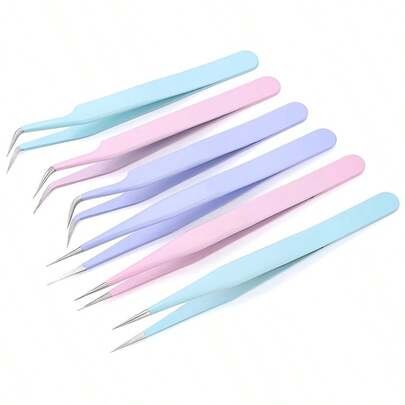 Juego de pinzas de metal para uso doméstico, kit de herramientas de pinzas para bonsái, herramientas rectas y curvas para manualidades, adecuadas para proyectos escolares, decoraciones de Halloween y Navidad DIY, mejor opción en rosa, azul, morado