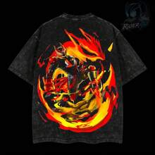 Rider4U Kamen Rider Gears Fire Fox Spirit Oversized Washed T-Shirt 100% Premium Cotton Classic Fit Sizes S-5XL Men's Clothing Soft T-Shirt American Apparel, Cosplay - 黑色 - 查看 3