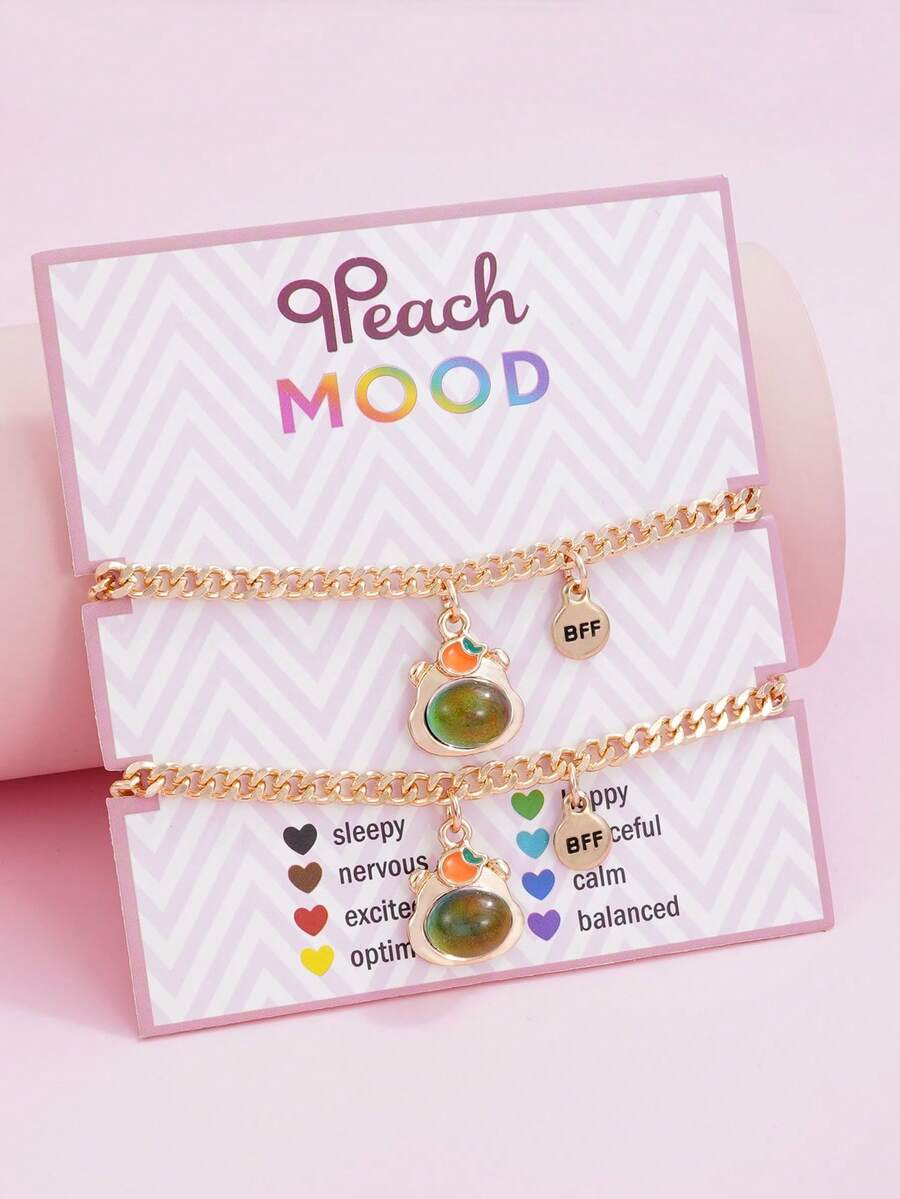 2 chiếc vòng tay mặt dây chuyền hình trái tim, thỏ Capybara, bằng hợp kim kẽm, đổi màu theo nhiệt độ, quà tặng sinh nhật cho bạn thân, trang sức đeo hàng ngày - Nhiều màu - Xem 1