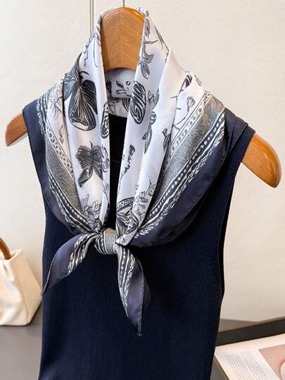 One Elegant Printed Scarf For Women-A 27.5-Inch Faux-Silk Square Scarf. Stylish And Versatile, It Serves Equally Well As A Headscarf, Waist Sash, Or Bag Accessory, And Can Also Be Worn As A Hair Ornament; Perfect For Everyday Wear Or For Pairing With Dresses.