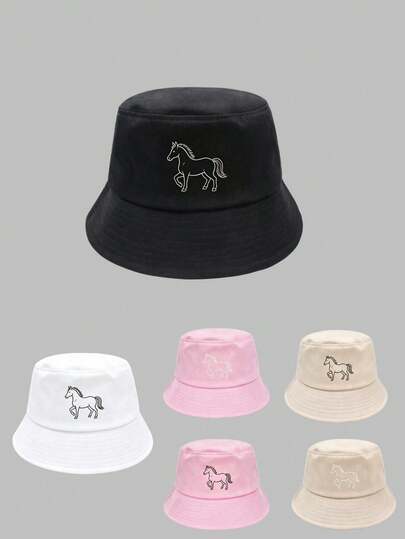 1 chiếc mũ tai bèo nam với họa tiết ngựa đơn giản, mũ tai bèo che nắng unisex, thích hợp sử dụng hàng ngày, mũ che nắng mùa hè khi đi du lịch biển.