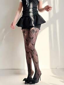 1 双女士黑色蝴蝶结波点渔网袜/长筒袜，性感时尚风格，显瘦显腿型，适合日常通勤、约会、派对，可搭配裙子、性感服装等。 - 黑色 - 查看 5