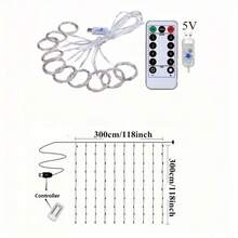 1pc, 3m X 3m / 9.8ft X 9.8ft, Remote Control Fairy Tale LED Curtain String Lights, USB Interface, Warm Light, Suitable For Christmas, Eid, Halloween, Party, Wedding, Event Atmosphere LED Lights - USB Curtain Light String - View 5