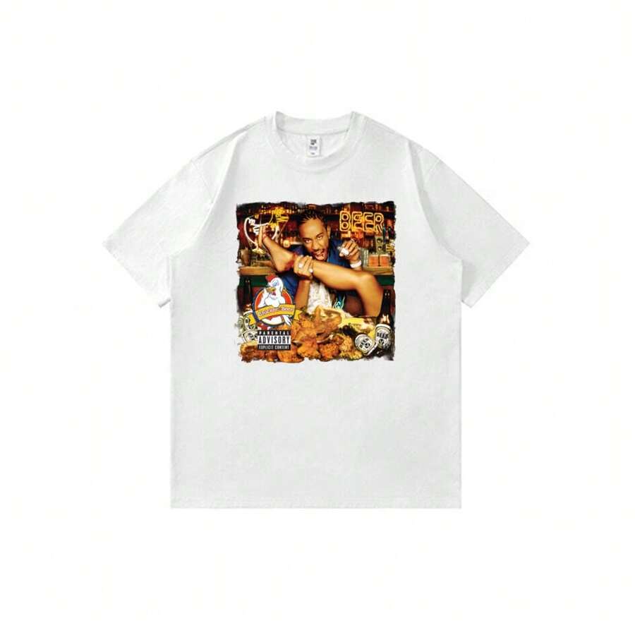 Ludacriss---Chicken-N-Beer-Album-Hip Hop T-Shirt Unisex Street Fashion Hip Hop Music Print T-Shirt Summer Casual Short Sleeve Tee - 白色 - 查看 1