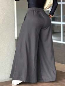 Pantalones anchos y sueltos de unicolor y casual para mujer, elegantes y minimalistas para la primavera - Gris Oscuro - Ver 7