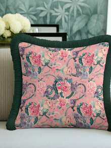 Patterned Printed Tassel Traditional Cushion With Filling - Available In 60 X 60, 55 X 55, 50 X 50, 45 X 45, 40 X 40 Cm - Made In Turkey - Pink - View 2