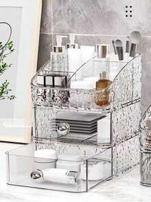 3/1 Pc Stackable Desktop Drawer Organizer Mixed Set - Light Luxury Ripple Acrylic Cosmetic Storage Box, Makeup Display Stand, Office Cosmetic Storage Case, Bathroom Countertop Cosmetic Storage Frame, Bathroom Decoration, Home Decoration. - Multicolor - View 4