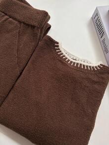 Women's Modern, Timeless, Casual, Plain, Basic Mousse Knit Set - Airport Look - 咖啡棕 - 查看 3