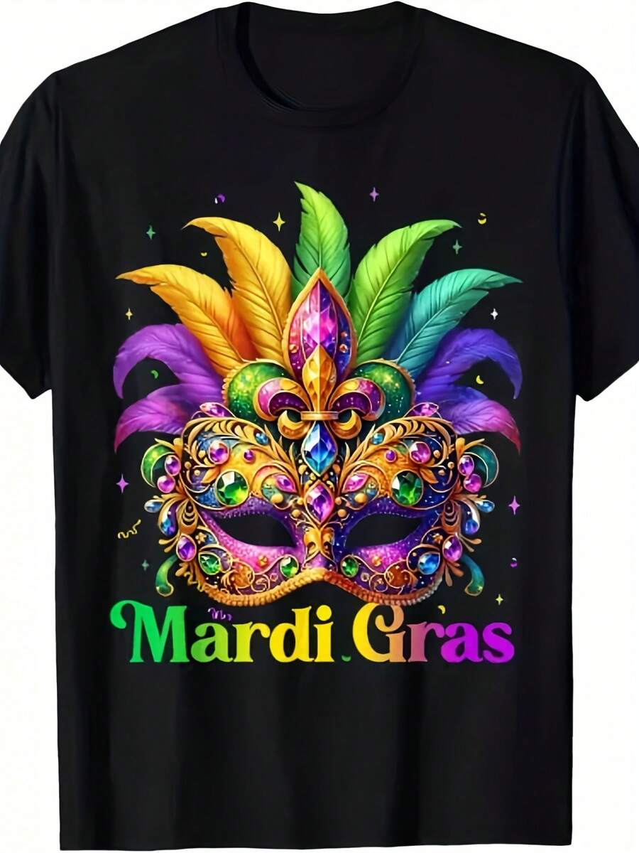 Camiseta de Mardi Gras para hombres y mujeres - Camiseta vibrante de fiesta de carnaval de Nueva Orleans con cuentas y Fleur-de-Lis Diseño ligero transpirable cuello de tripulación Unisex Outfits de verano casual para desfiles Eventos temáticos y traje casual - lavable en máquina (verde)