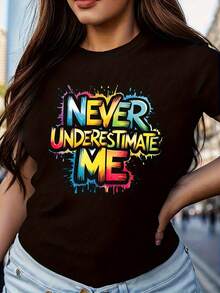 Camiseta impresa de las mujeres cómoda moda casual manga corta cuello redondo uso diario superior - Negro - Ver 2