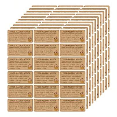 Allergy Stickers For Bakery, Restaurant, Kitchen: Kraft Paper, Brown, 180 PCS Food Allergy Warning Labels With Ingredients Info 1.1x2.2 Inch