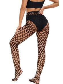 1pc Women's Sexy Mesh Hollow Out Lace High Waist Black Tight Leggings - Black - View 5