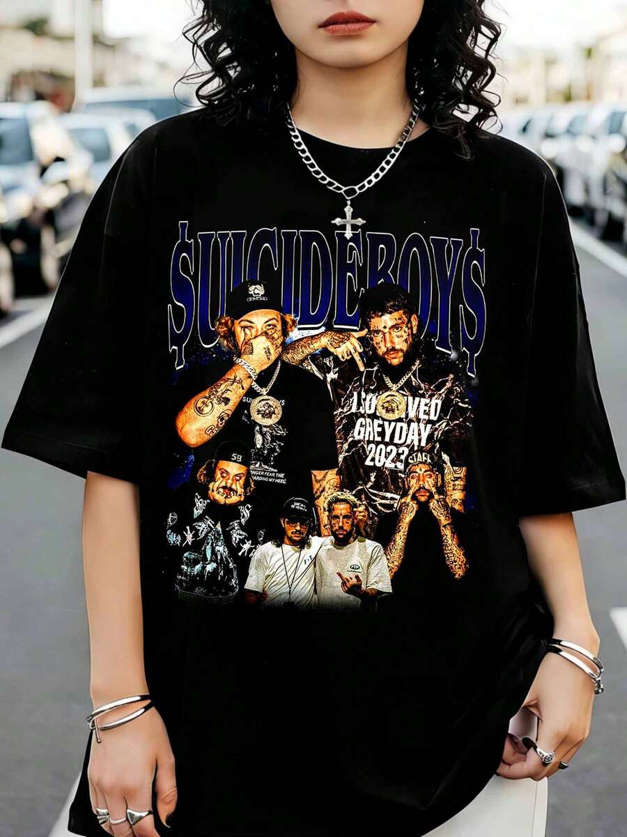 Vintage bootleg 90-tals underground rap-t-shirt från Suicideboy$SS - Retro hiphop-stil - Svart - Visa 1