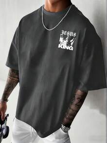 Zrgoth K-GLORY 男士休闲百搭简约深色人像印花短袖T恤 - 深灰色 - 查看 3