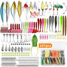 107-Piece Fishing Tackle Set, Including A Tackle Box, Featuring Hooks, Treble Hooks, Spinnerbaits, Lures, Spoons, Soft Baits, Sinkers, And Surface Lures; Suitable For Both Freshwater And Saltwater Fishing; Makes A Great Gift - 107 New Items - View 10