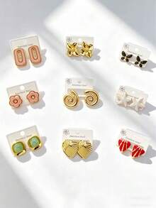 Hypoallergenic Stainless Steel Stud Earrings For Women, 18K Gold Plated Tarnish Free Waterproof Aesthetic Everyday Wear Jewelry Gift - Multicolor - View 2