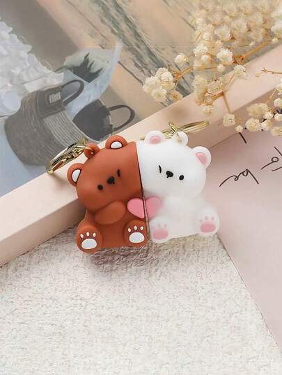 1 Pair Cute Bear & Dog Couple Magnetic Keychain, Perfect Gift For Girlfriend - Valentine's Day, Easter, Women's Day, Mother's Day, Independence Day, Resin Material, Battery-Free