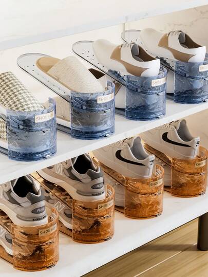 10pcs Adjustable Shoe Rack, Multi-Layer Shoe Organizer, Space-Saving Shoe Shelf, Transparent Shoe Holder, Double-Deck Shoe Storage Rack, Shoe Cabinet Divider, Home Shoe Organizing Tool, Non-Slip Anti-Tipping Design, 3 Colors Available