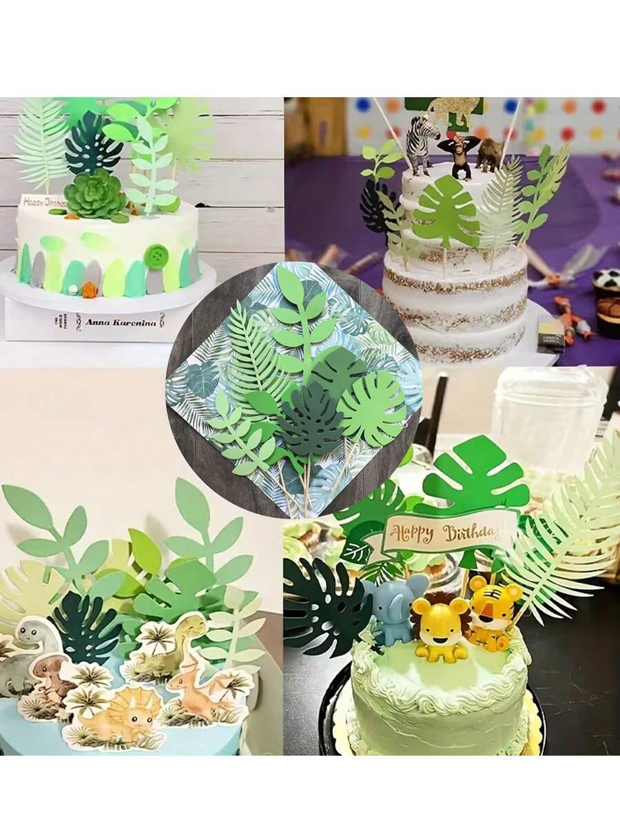 18/6件夏季派對蛋糕裝飾插牌,熱帶棕櫚葉裝飾,夏威夷 Luau 主題蛋糕裝飾,杯子蛋糕插牌,適用於嬰兒洗禮、夏季杯子蛋糕裝飾、生日蛋糕裝飾、派對裝飾,夏威夷主題蛋糕裝飾 - 多款 - 查看 1
