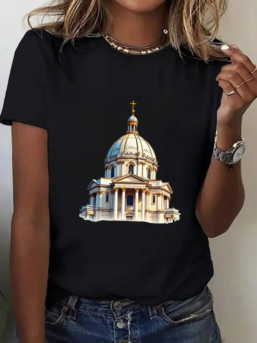 Plus Size - Women'S Casual Loose Fit T-Shirt - Lightweight 200g Pure Everyday Top, Round Neck Non-Transparent Tee for Spring/Summer Outfits - Everyday Basic Shirt for Women, Ladies T Shirts, Summer Fashion, Geometric Print, Comfortable Material, Short Sleeve Top, Summer Wardrobe, Spring Fashion, Relaxed Style, Breathable Material, Printed Top, Trendy Women