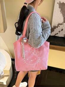 SANRIO 1pc Large Pink Velvet Hello Kitty Handbag, Cute & Charming Shoulder Bag, Multifunctional Daily Tote, Fashion Handbag, Suitable As Gift For Birthday, Valentine's Day, Parties, Graduation Season - Multicolor - View 2