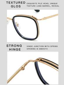 1 Pair New Luxury Brand Vintage Titanium Alloy Eyeglasses, Unisex Oval Engraved Flat Lens Glasses - A - View 3