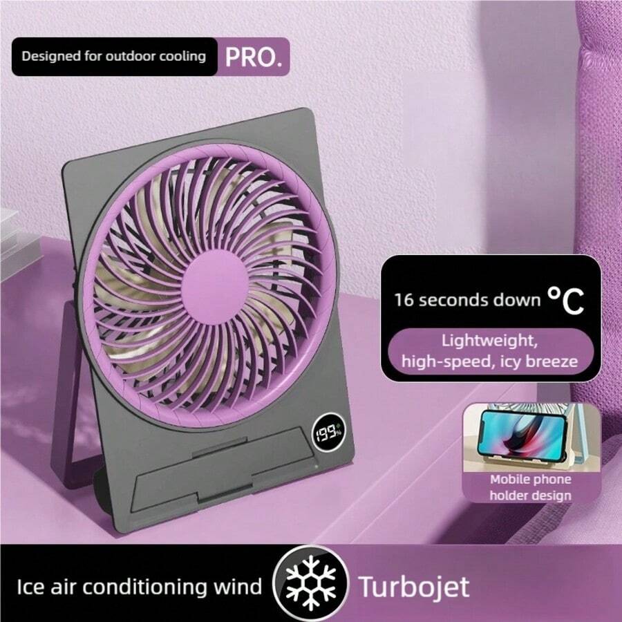 Ultra-Thin Mini USB Rechargeable Card Fan With LCD Display, 6-Speed Adjustable, Hanging Or Desktop Use, 1800mAh Battery - Multiple Styles - View 1
