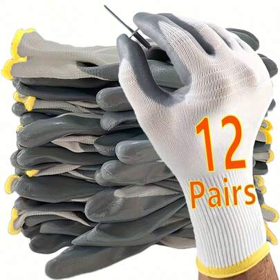 3/6/12 pares de guantes de trabajo, transpirables, cómodos, ligeros, unisex, adecuados para jardinería, reparación de automóviles, pesca, uso multiusos al aire libre y en el hogar