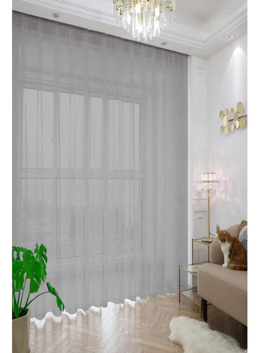Plain Sheer Voile Curtains 300x270 Cm – Lightweight, Airy, Suitable For Curtain Track & Rustic Rod - 淺灰色 - 查看 1