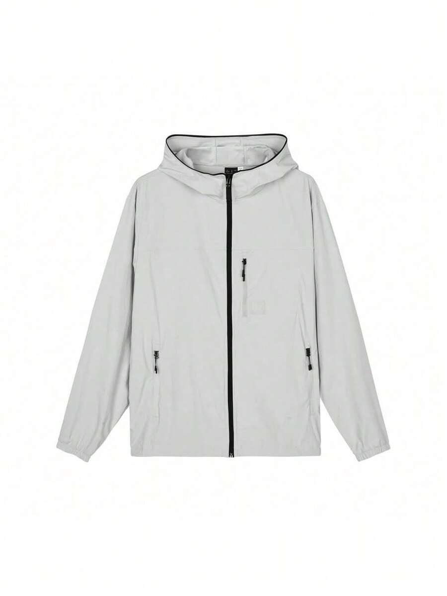 新款男士外套輕盈梭織連帽外套 - 淺灰色 - 查看 1