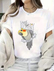 Absolutely Cockatiels - Fashionable And Casual Ladies' T-Shirt With Vibrant Sporty Print - Comfortable Short-Sleeved Crew Neck Top For All Seasons - 白色 - 查看 1