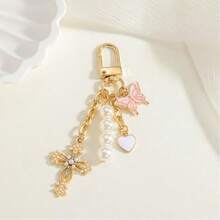 1pc Cross, Heart, Butterfly Decorated Keychains, Keyrings, Bag Charms, Car Key Rings, Accessories For Women - Gold - View 5