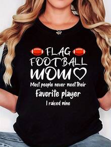 Camiseta de mujer con estampado de corazón para mamás de fútbol de bandera, perfecta para días de juego y eventos de fans, que muestra un estilo de manga corta orgulloso y animado, ideal para el uso diario de la calle - Negro - Ver 2
