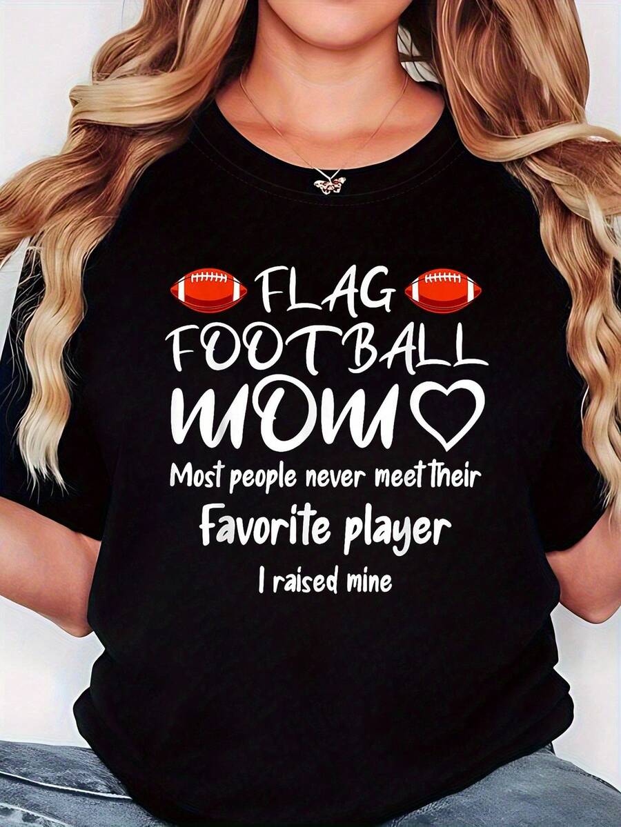 Camiseta de mujer con estampado de corazón para mamás de fútbol de bandera, perfecta para días de juego y eventos de fans, que muestra un estilo de manga corta orgulloso y animado, ideal para el uso diario de la calle