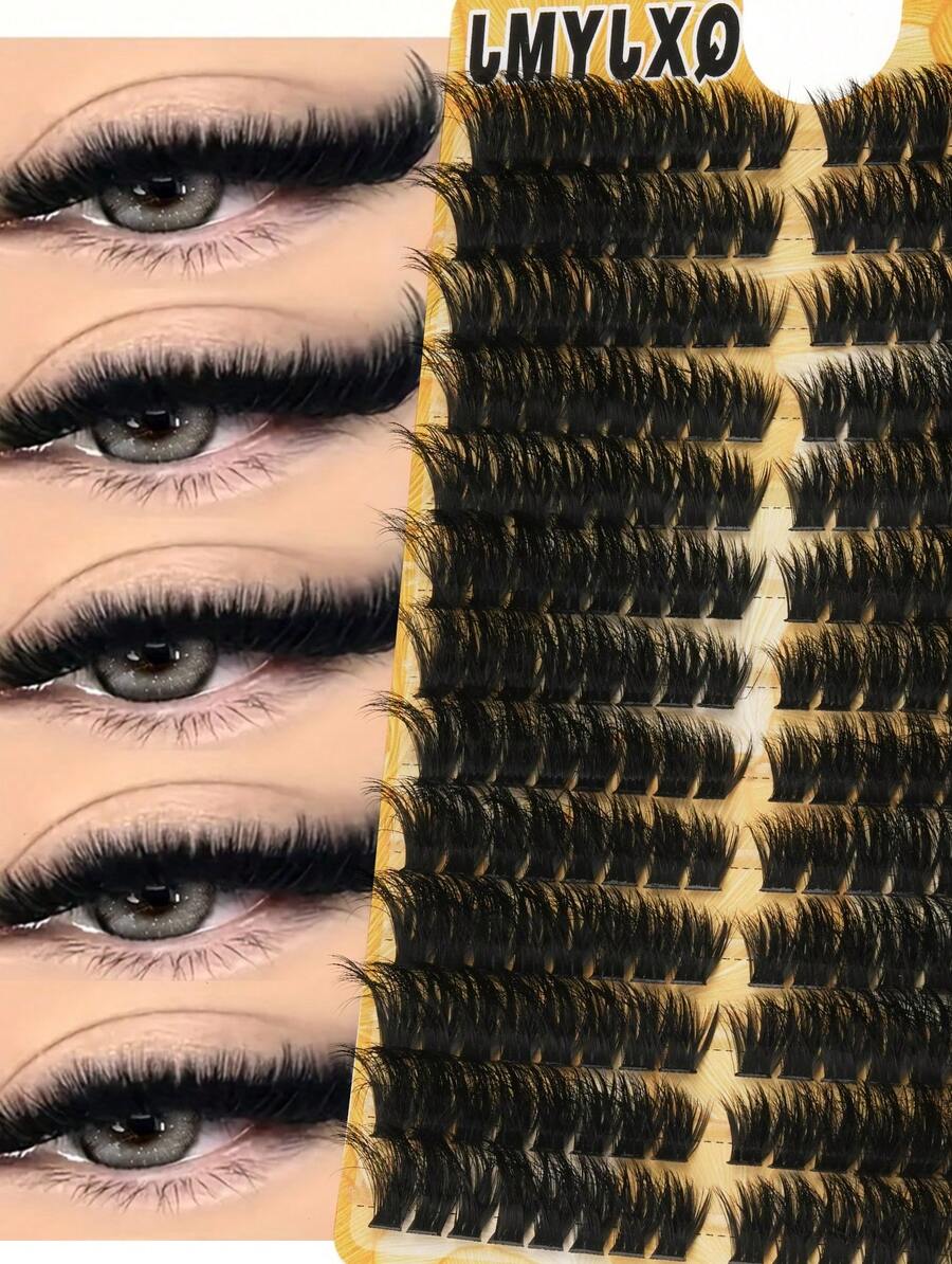 Paquete de 208 pestañas postizas en racimos, pestañas individuales densas de 8-16 mm, efecto de maquillaje de ojos de gato, rizo D esponjoso, pestañas para aplicar DIY, racimos de pestañas, pestañas individuales, pestañas postizas - Ver 1