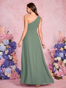 Eucalyptus Green Minimalist Sleeveless Bridesmaid Dress With Ruffle Details, Suitable For Vacation Wedding - Eucalyptus - View 2