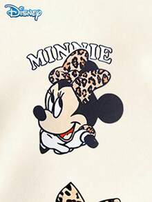 Disney 迪士尼女婴米奇米妮蝴蝶结豹纹短袖T恤和松紧腰豹纹短裤套装，可爱夏季休闲度假装 - 杏色 - 查看 6