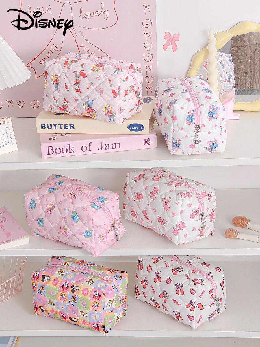 Disney Quilted Ditsy Floral Makeup Bags Handle Cosmetic Make Up Organizer Toiletry Bag Portable Travel Makeup Pouch Bags And Purses Pencil Case - Multicolor - View 1