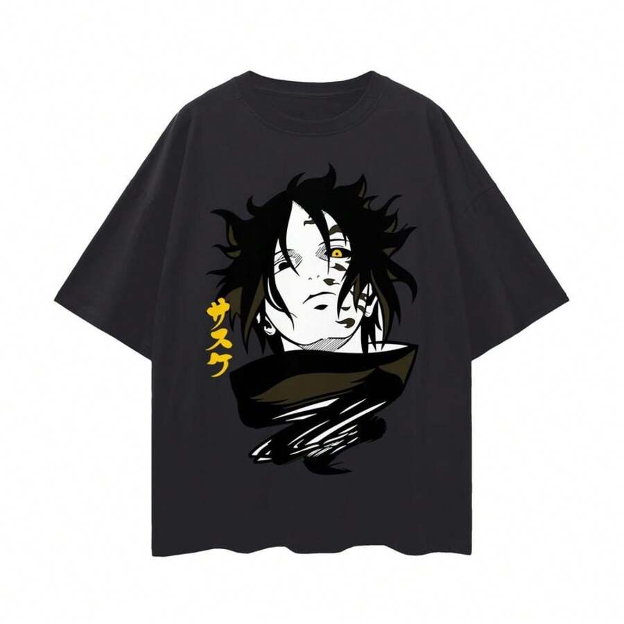 Svart T-shirt med japansk design, ungdomlig urban stil, sommartoppar, skjortor, damtoppar, T-shirts, tröjor, festival -tröja, -tröjor, T-shirt, sommaroutfits för gymmet. - Svart - Visa 1