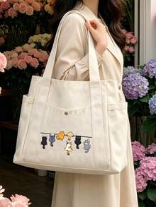 Cute Cartoon Cat Pattern Handbag, Reusable Printed Women's Shopping Bag, Large Capacity Multi-Pocket Shoulder Bag, Makeup Bag, Shopping Bag, Cosmetic Bag, Foldable Lightweight, Multi-Functional Tote Bag, Large Capacity Casual Handbag, Suitable For Work, School, Commute, Travel And Shopping, Perfect Choice For Back To School, Mother's Day, Teacher's Day, Graduation, Anniversary, Back To School, Easter, Christmas - Multicolor - View 4