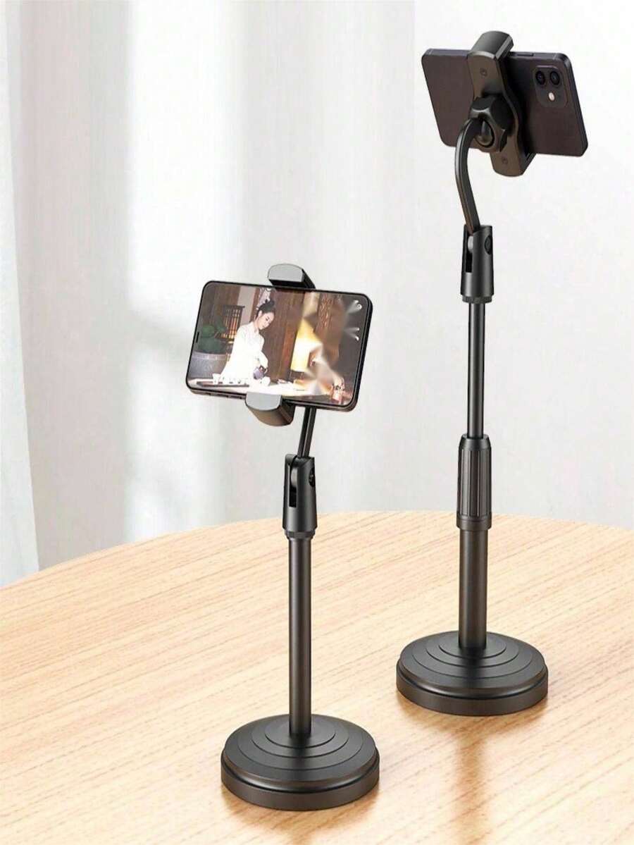 Desktop Phone Holder, 360° Rotatable & Retractable Lazy Phone Stand, Adjustable Live Streaming Bracket For IPhone, Compatible With Samsung, Compatible With Xiaomi All Smartphones - Black - View 1