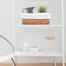 Medium Brown Wicker Storage Basket Off White Cloth Lining Xmas Gift Hamper - Small - View 5