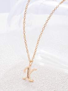 1pc Minimalist 26 Letter Copper Pendant Necklace With Rhinestones, Elegant Gift For Birthday, Valentine's Day - Multicolor - View 12