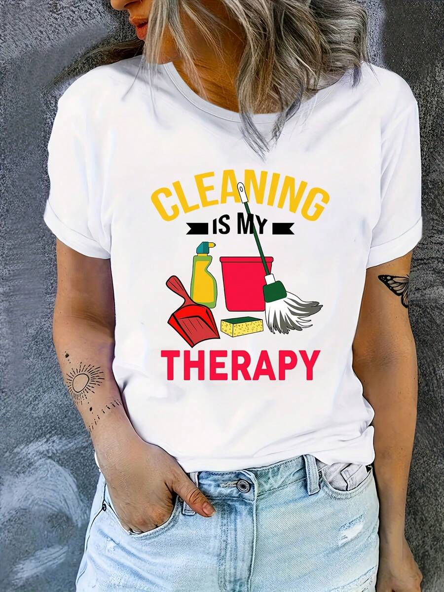 Camiseta casual de toda la temporada de las mujeres - camiseta impresa de moda con mangas cortas y cuello redondo - ligero, transpirable y suave primavera / verano