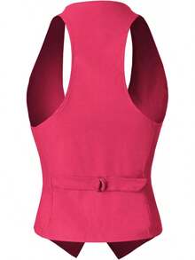 Women's Racerback Tuxedo Vest Slim Fit Stretch Waistcoat Versatile Dressy Casual Sleeveless Layered Outfit - 紫紅色 - 查看 3