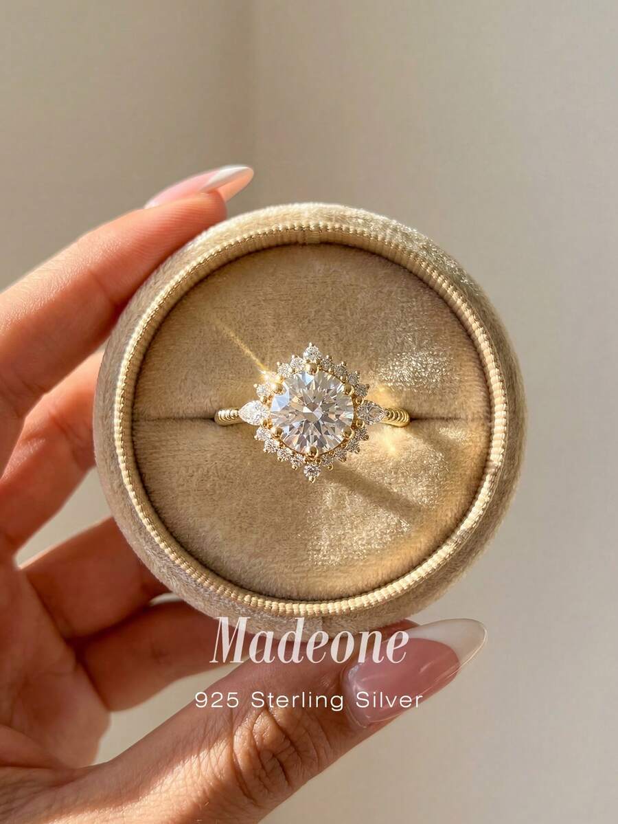 1pc Classic Elegant Circular Flower Ring, Inlaid With Zirconia, Suitable As Engagement Gift Or Holiday Gift, 925 Sterling Silver Jewelry Gift - Flower Shaped Round Diamond Ring - View 1