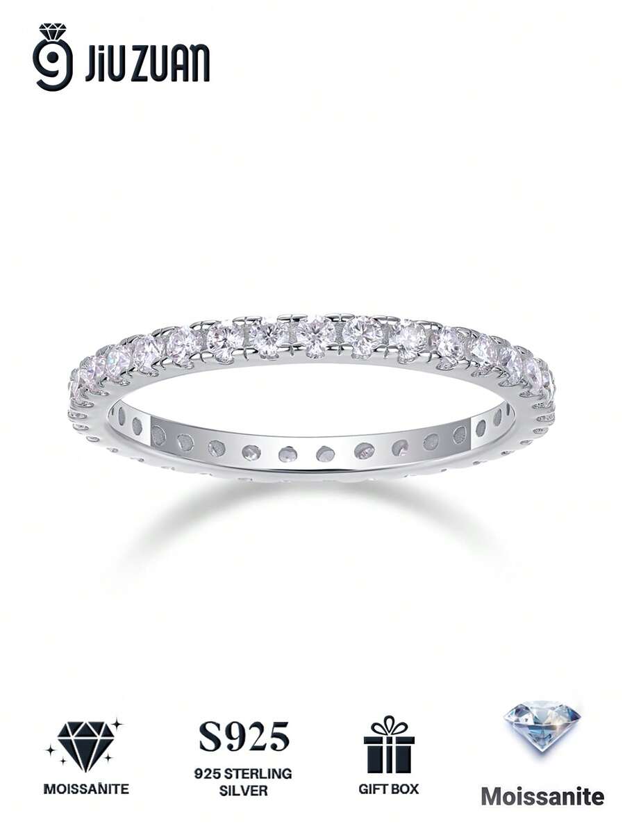 925er Sterling Silber Moissanit Ring, hypoallergen, Verlobungs-/Eheringr, minimalistisches einzigartiges Design, vielseitig für den täglichen Gebrauch, Hochzeits-/Jahrestags-/Geburtstagsgeschenk, kommt mit Geschenkbox und Zertifikat